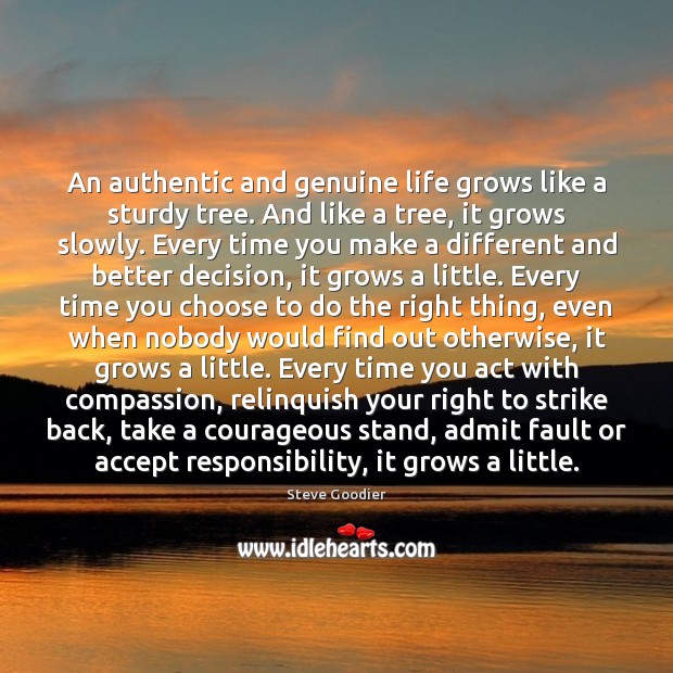 An authentic and genuine life grows like a sturdy tree. And like Steve Goodier Picture Quote