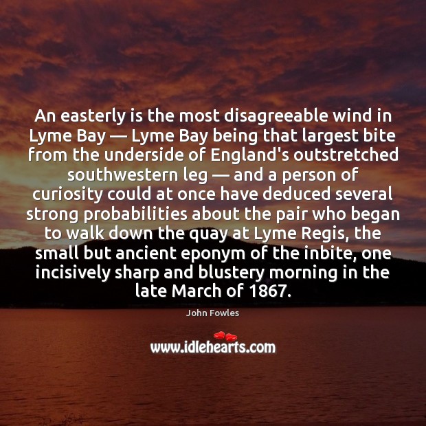 An easterly is the most disagreeable wind in Lyme Bay — Lyme Bay John Fowles Picture Quote