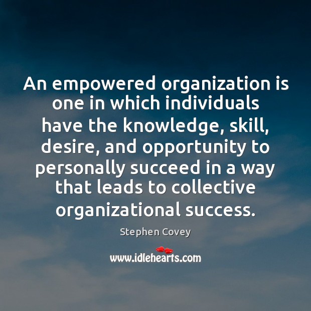 An empowered organization is one in which individuals have the knowledge, skill, Stephen Covey Picture Quote