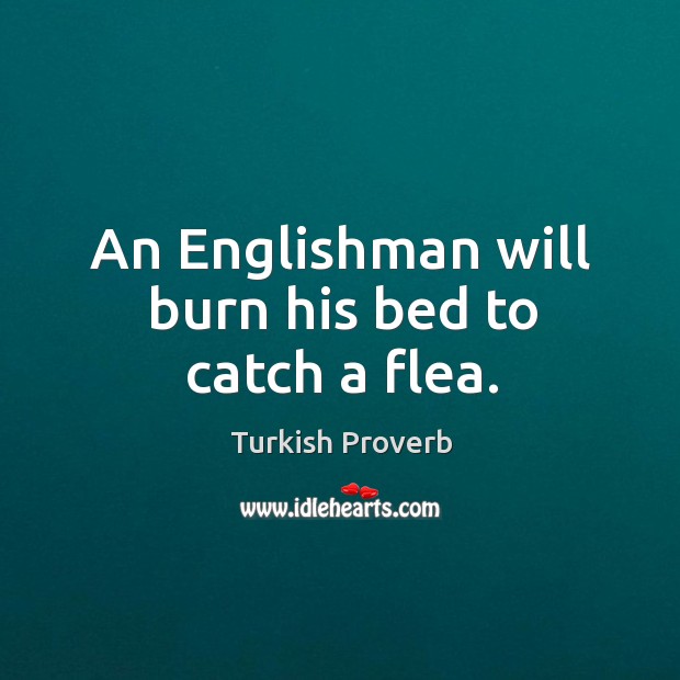 An englishman will burn his bed to catch a flea. Turkish Proverbs Image