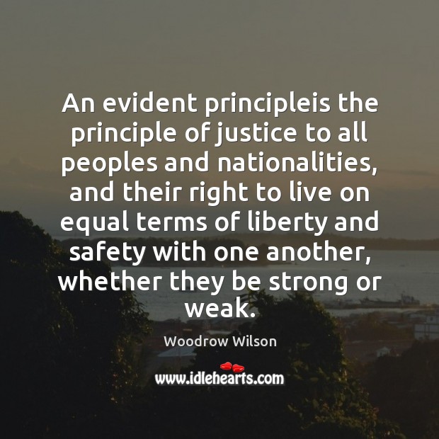 An evident principleis the principle of justice to all peoples and nationalities, Be Strong Quotes Image