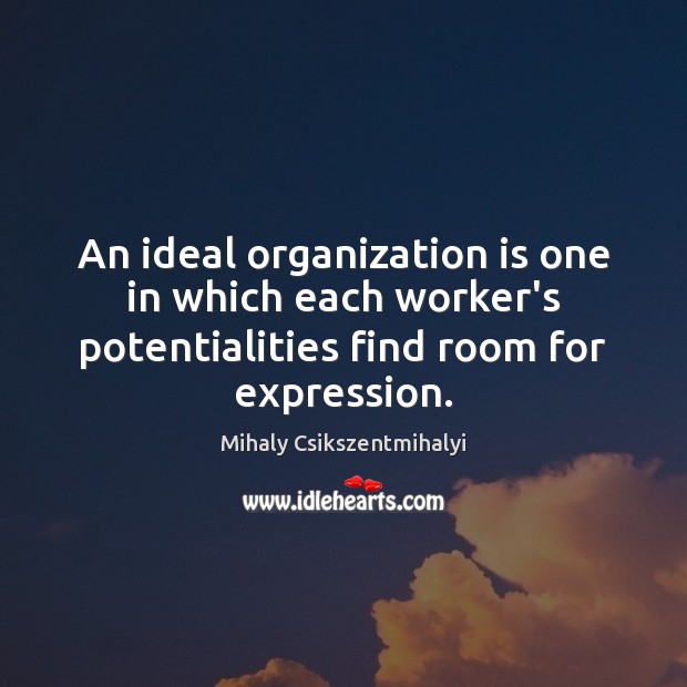 An ideal organization is one in which each worker’s potentialities find room Mihaly Csikszentmihalyi Picture Quote