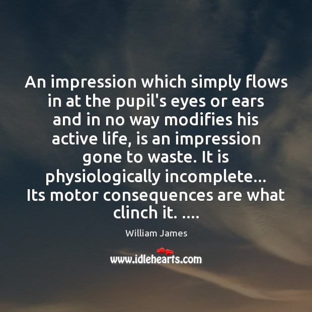 An impression which simply flows in at the pupil’s eyes or ears William James Picture Quote