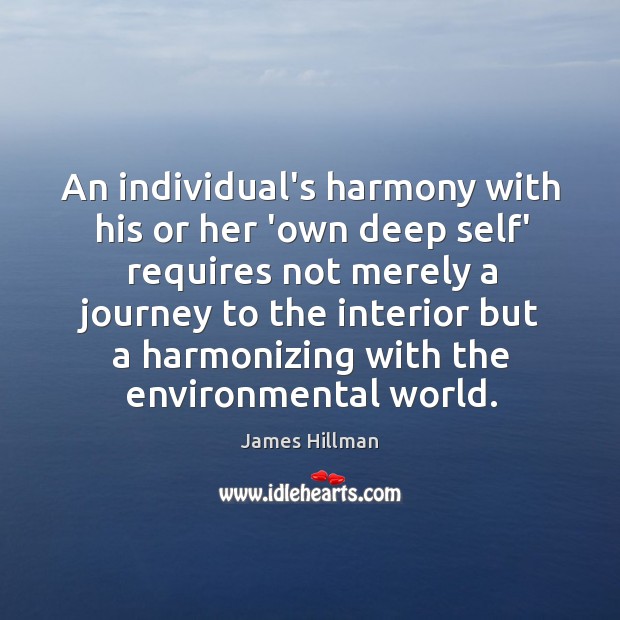 An individual’s harmony with his or her ‘own deep self’ requires not James Hillman Picture Quote
