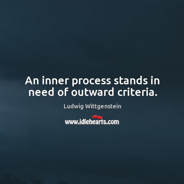 An inner process stands in need of outward criteria. Ludwig Wittgenstein Picture Quote