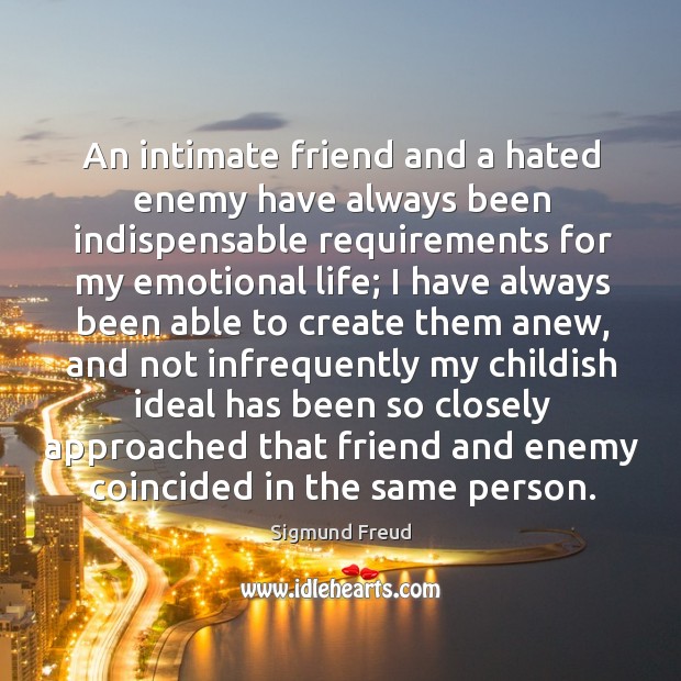 An intimate friend and a hated enemy have always been indispensable requirements Sigmund Freud Picture Quote