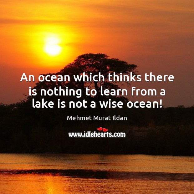 An ocean which thinks there is nothing to learn from a lake is not a wise ocean! Mehmet Murat Ildan Picture Quote