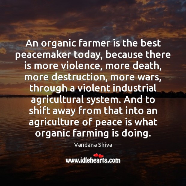 An organic farmer is the best peacemaker today, because there is more Vandana Shiva Picture Quote