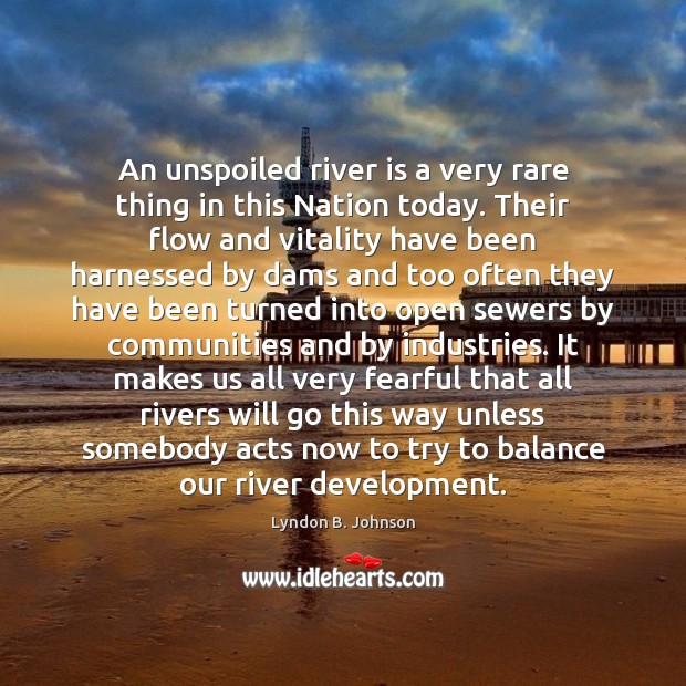 An unspoiled river is a very rare thing in this Nation today. Lyndon B. Johnson Picture Quote