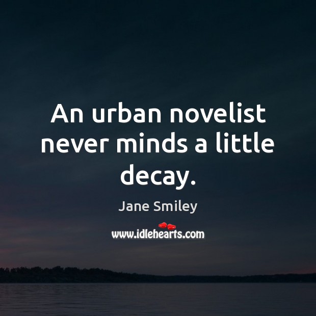 An urban novelist never minds a little decay. Jane Smiley Picture Quote