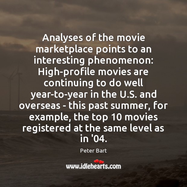 Analyses of the movie marketplace points to an interesting phenomenon: High-profile movies Peter Bart Picture Quote
