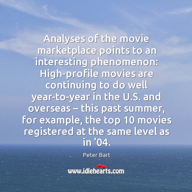 Analyses of the movie marketplace points to an interesting phenomenon: Peter Bart Picture Quote
