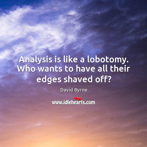 Analysis is like a lobotomy. Who wants to have all their edges shaved off? David Byrne Picture Quote