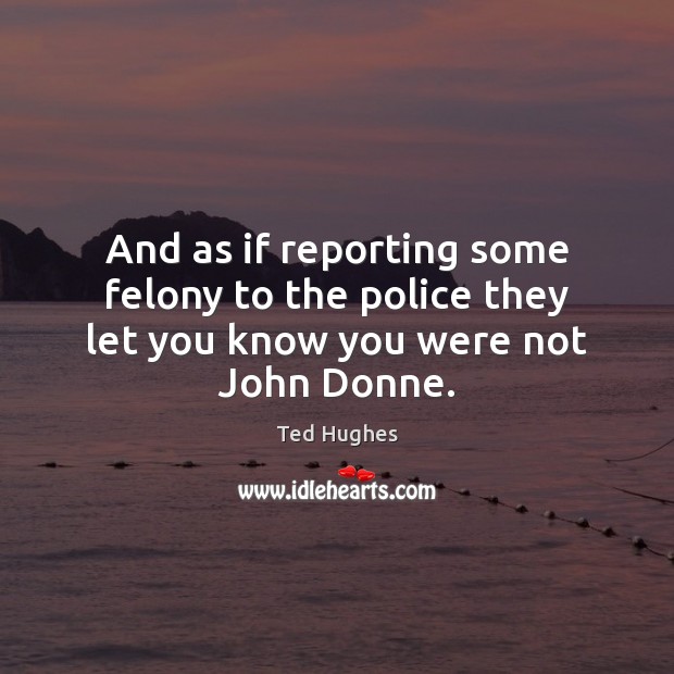 And as if reporting some felony to the police they let you know you were not John Donne. Ted Hughes Picture Quote