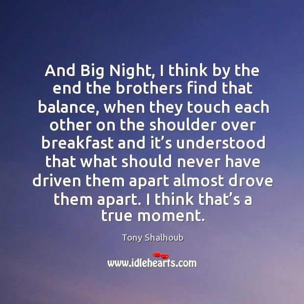 And big night, I think by the end the brothers find that balance Tony Shalhoub Picture Quote