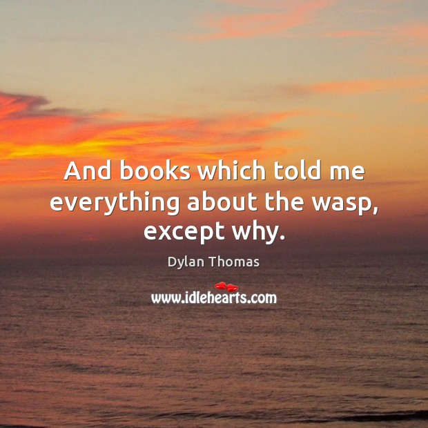 And books which told me everything about the wasp, except why. Dylan Thomas Picture Quote