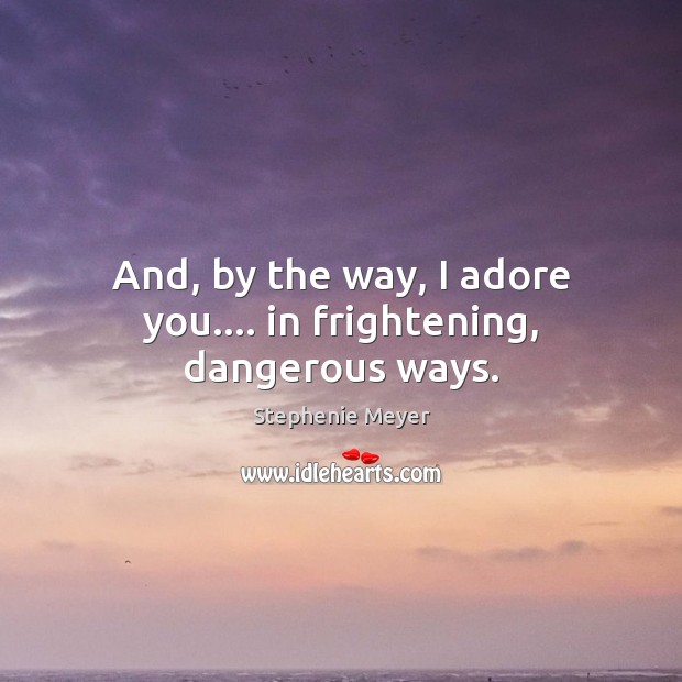 And, by the way, I adore you…. in frightening, dangerous ways. Stephenie Meyer Picture Quote