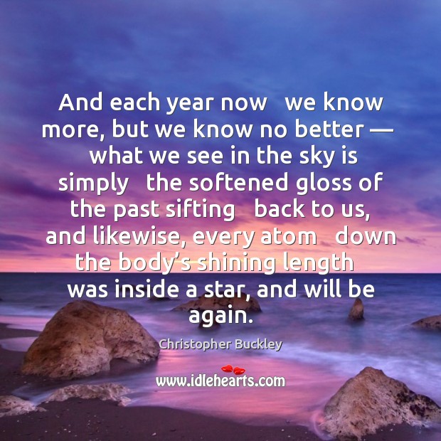 And each year now   we know more, but we know no better — Christopher Buckley Picture Quote