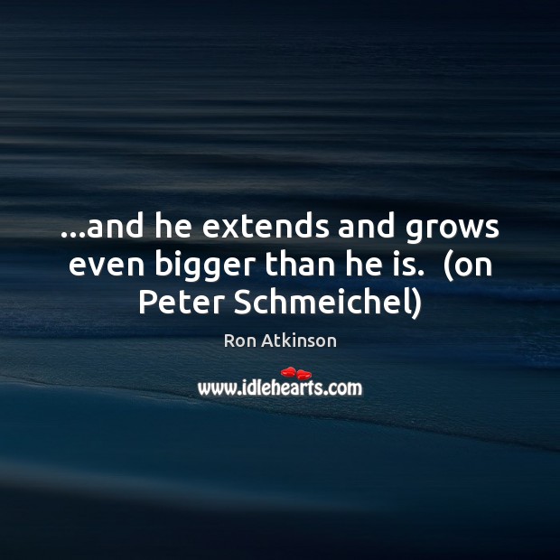 …and he extends and grows even bigger than he is.  (on Peter Schmeichel) Ron Atkinson Picture Quote