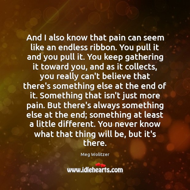 And I also know that pain can seem like an endless ribbon. Meg Wolitzer Picture Quote