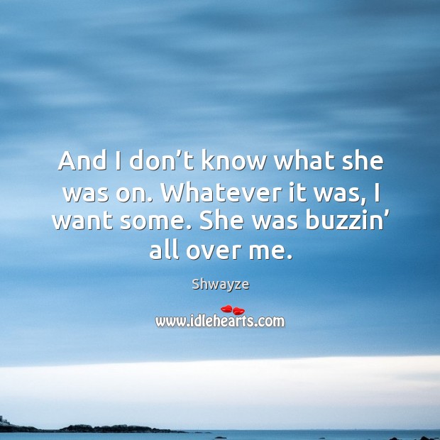 And I don’t know what she was on. Whatever it was, I want some. She was buzzin’ all over me. Shwayze Picture Quote