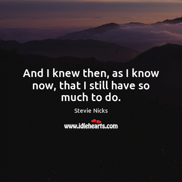 And I knew then, as I know now, that I still have so much to do. Stevie Nicks Picture Quote