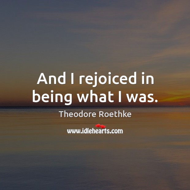 And I rejoiced in being what I was. Theodore Roethke Picture Quote