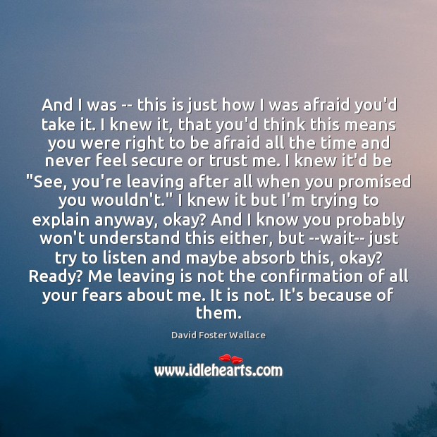 And I was — this is just how I was afraid you’d David Foster Wallace Picture Quote