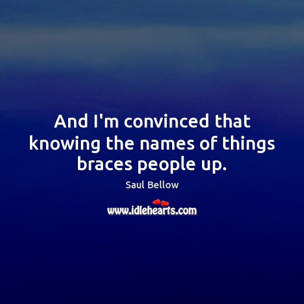 And I’m convinced that knowing the names of things braces people up. Saul Bellow Picture Quote