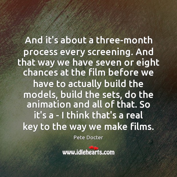 And it’s about a three-month process every screening. And that way we Pete Docter Picture Quote