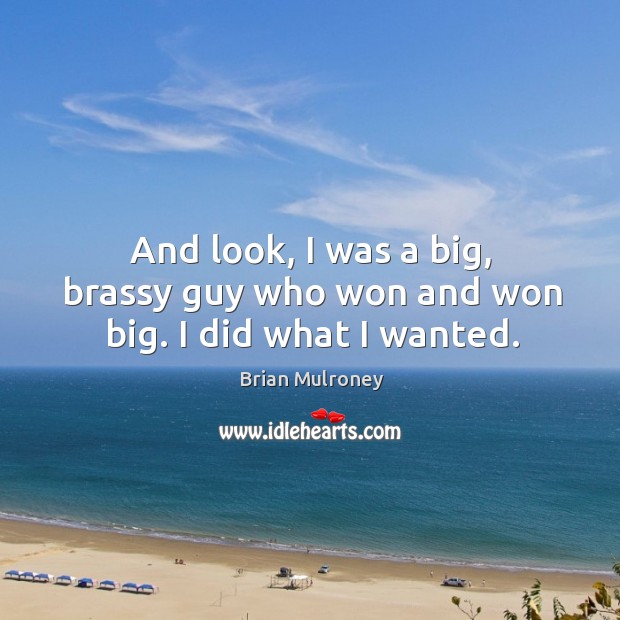 And look, I was a big, brassy guy who won and won big. I did what I wanted. Brian Mulroney Picture Quote