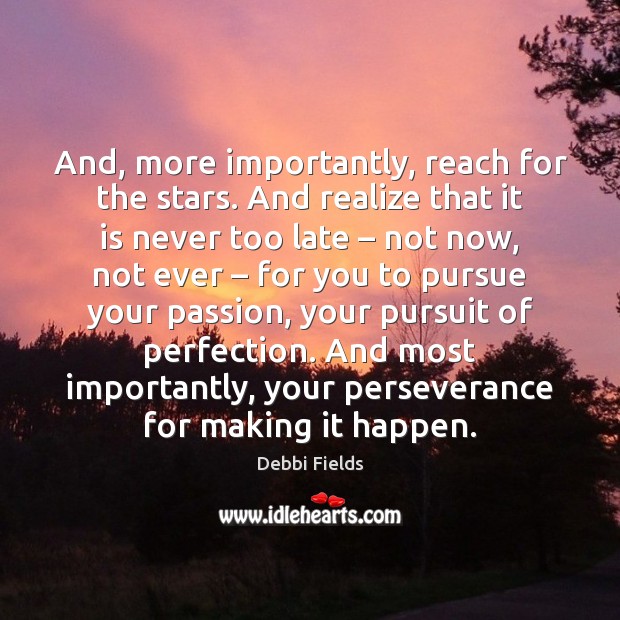 And, more importantly, reach for the stars. And realize that it is Debbi Fields Picture Quote