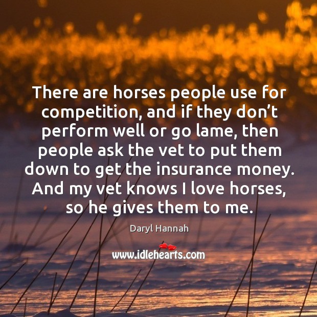 And my vet knows I love horses, so he gives them to me. Daryl Hannah Picture Quote