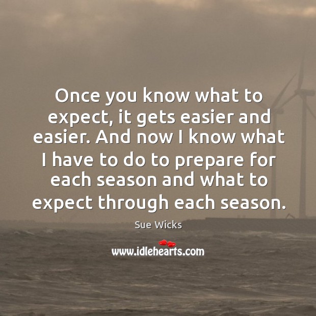 And now I know what I have to do to prepare for each season and what to expect through each season. Sue Wicks Picture Quote