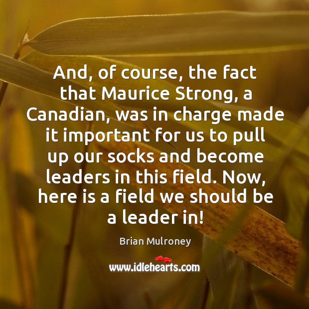 And, of course, the fact that maurice strong, a canadian, was in charge made it important Brian Mulroney Picture Quote