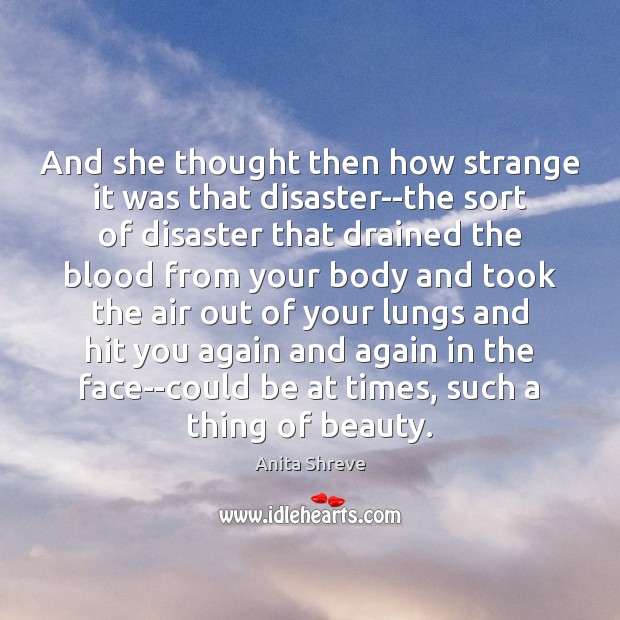 And she thought then how strange it was that disaster–the sort of Anita Shreve Picture Quote