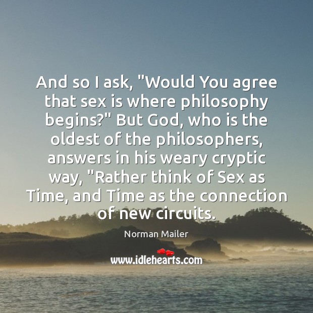 And so I ask, “Would You agree that sex is where philosophy Norman Mailer Picture Quote