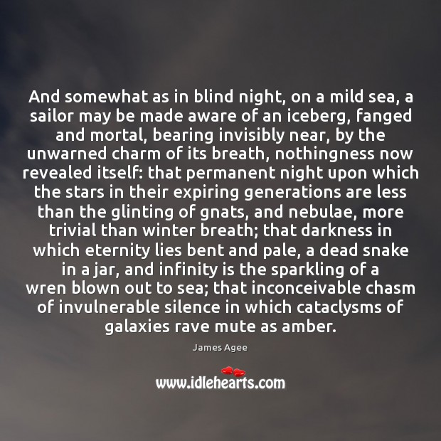 And somewhat as in blind night, on a mild sea, a sailor James Agee Picture Quote