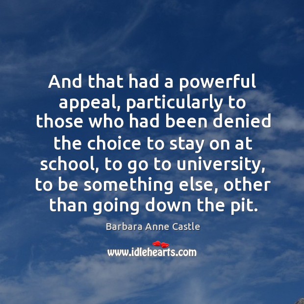 And that had a powerful appeal, particularly to those who had been denied the choice Barbara Anne Castle Picture Quote