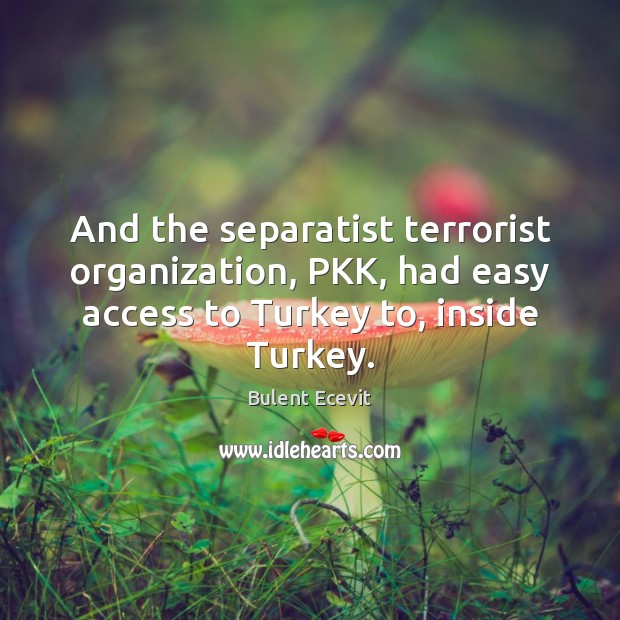 And the separatist terrorist organization, PKK, had easy access to Turkey to, Bulent Ecevit Picture Quote