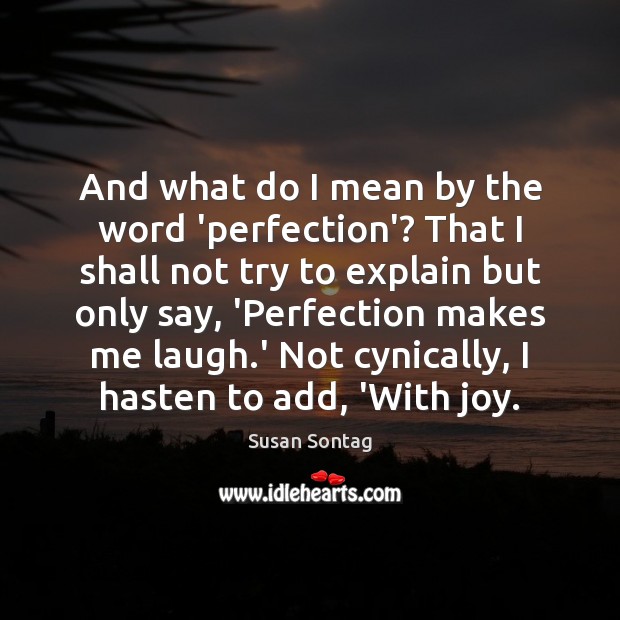 And what do I mean by the word ‘perfection’? That I shall Susan Sontag Picture Quote