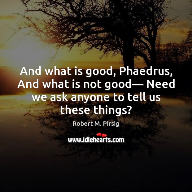 And what is good, Phaedrus, And what is not good— Need we Robert M. Pirsig Picture Quote