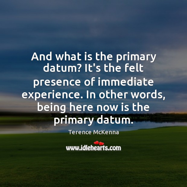 And what is the primary datum? It’s the felt presence of immediate Terence McKenna Picture Quote