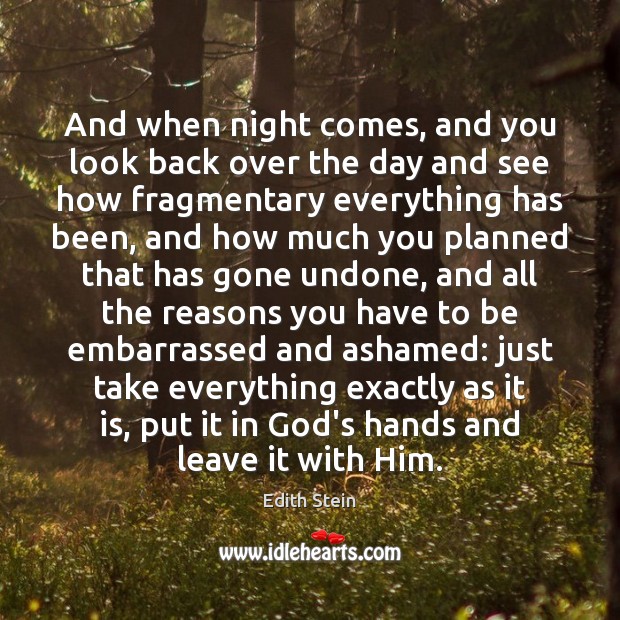 And when night comes, and you look back over the day and Edith Stein Picture Quote