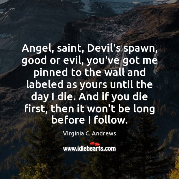 Angel, saint, Devil’s spawn, good or evil, you’ve got me pinned to Virginia C. Andrews Picture Quote