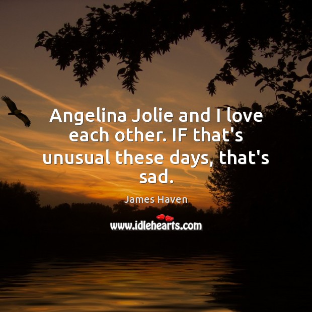 Angelina Jolie and I love each other. IF that’s unusual these days, that’s sad. James Haven Picture Quote