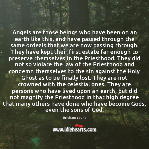 Angels are those beings who have been on an earth like this, Brigham Young Picture Quote