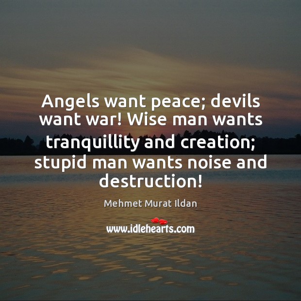 Angels want peace; devils want war! Wise man wants tranquillity and creation; Image