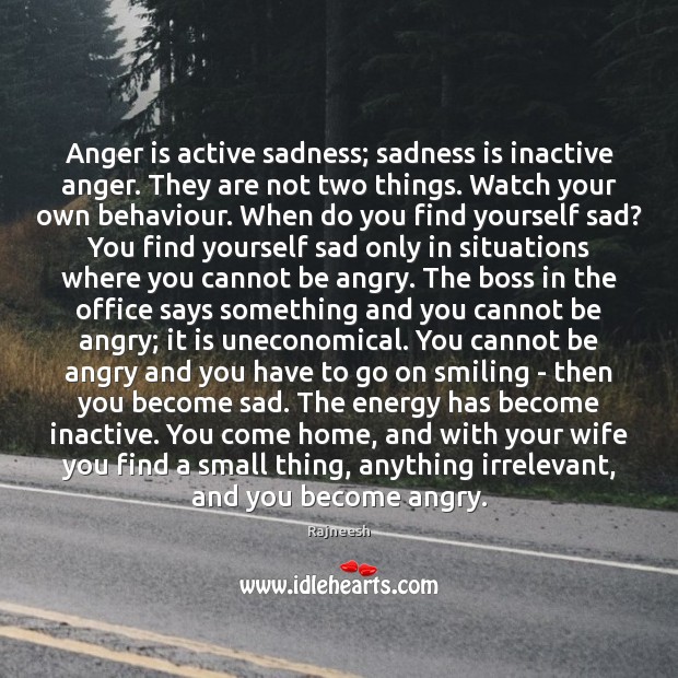 Anger is active sadness; sadness is inactive anger. They are not two Rajneesh Picture Quote