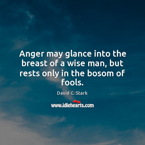 Anger may glance into the breast of a wise man, but rests only in the bosom of fools. David C. Stark Picture Quote
